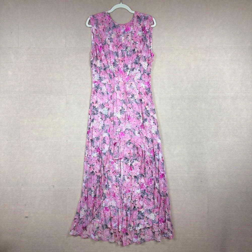 The Kooples Pink Paisley Floral Foil High Low Maxi Dress FR 3 NEW